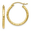 10K Textured Hinged Hoop Earrings - 20 mm
