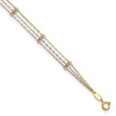 10K Tri Color 3-Strand Diamond-cut Beaded Anklet - 9 in.