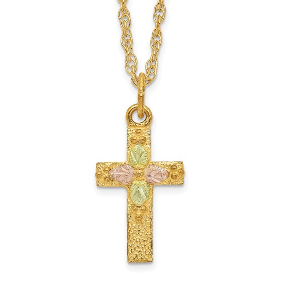 10K Tri-Color Black Hills Gold & Pink Cross Necklace - 18 in.