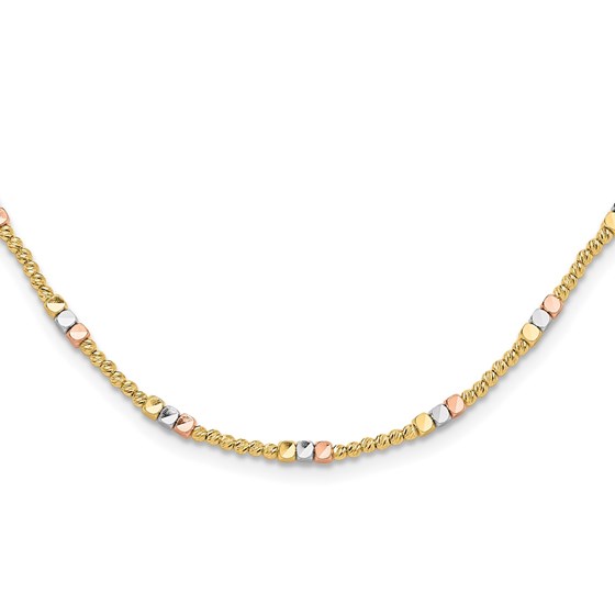 10K Tri Color Diamond-cut Beaded 18in Necklace - 18 in. 10K Tri Color Diamond-cut Beaded 18in Necklace - 18 in.