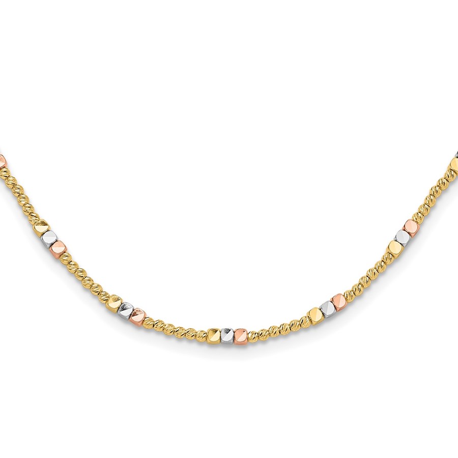 10K Tri Color Diamond-cut Beaded 18in Necklace - 18 in.