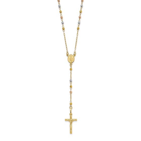 10K Tri Color Faceted Beads Rosary Necklace - 24 in. 10K Tri Color Faceted Beads Rosary Necklace - 24 in.