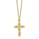 10K Tri-Color Gold Pink & Green Cross Necklace - 18 in.