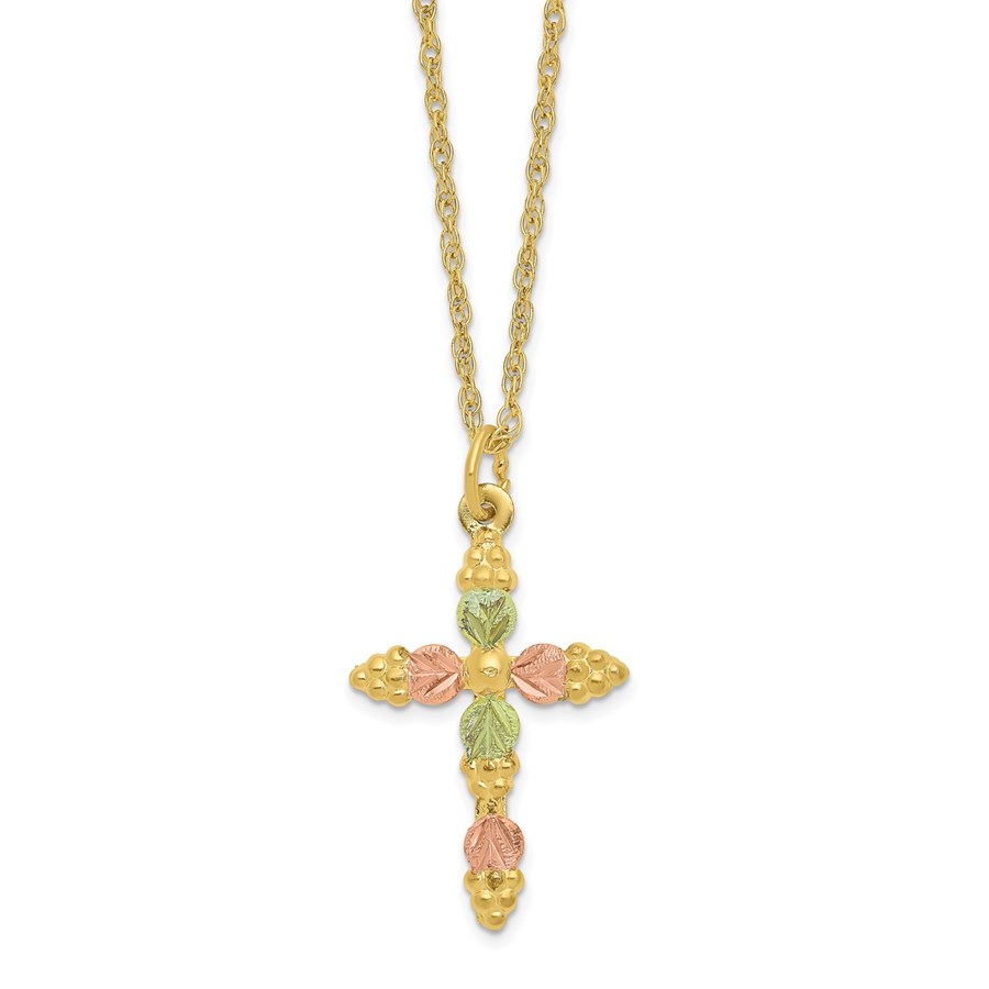 10K Tri-Color Gold Pink & Green Cross Necklace - 18 in.
