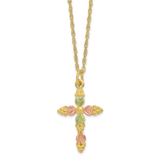 10K Tri-Color Gold Pink & Green Cross Necklace - 18 in.