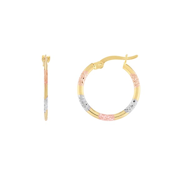 10K Tri Color Gold Polished DC Hoop Earrings