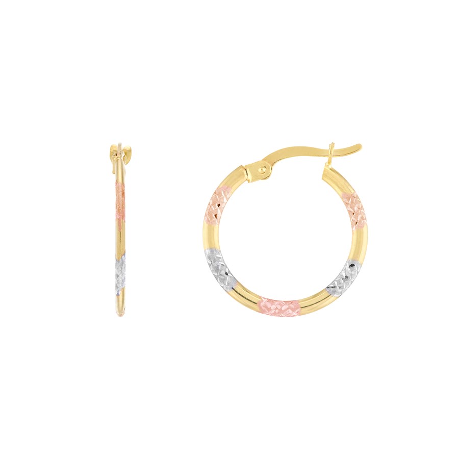 10K Tri Color Gold Polished DC Hoop Earrings