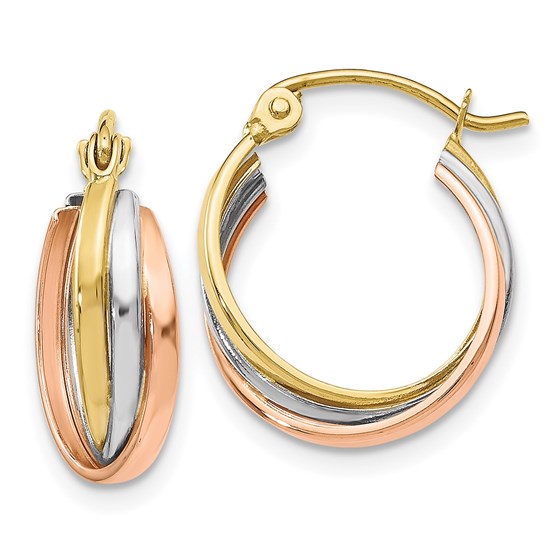 10K Tri-color Polished Hinged Hoop Earrings - 14 mm 10K Tri-color Polished Hinged Hoop Earrings - 14 mm