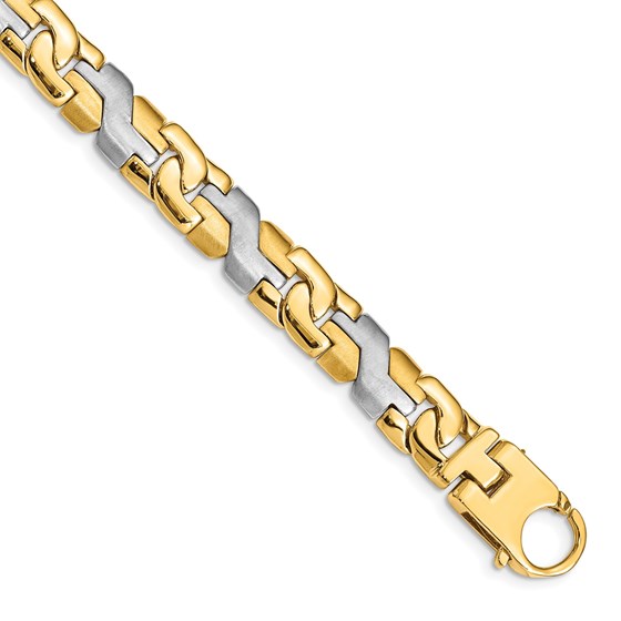 10K Two-tone 8.8mm Satin & Fancy Link Bracelet - 9 in. 10K Two-tone 8.8mm Satin & Fancy Link Bracelet - 9 in.