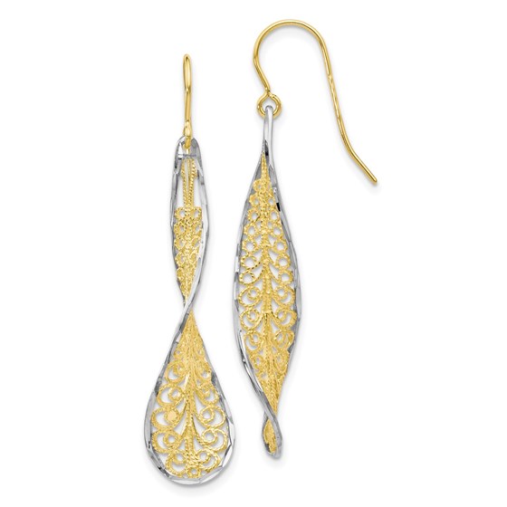 10K Two-tone D/C Dangle Shepherd Hook Earrings - 43 mm 10K Two-tone D/C Dangle Shepherd Hook Earrings - 43 mm