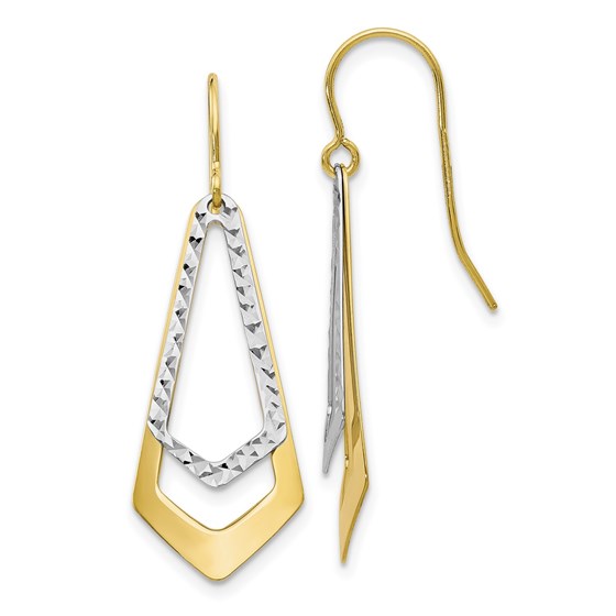 10K Two-tone D/C Shepherd Hook Dangle Earrings - 32.5 mm 10K Two-tone D/C Shepherd Hook Dangle Earrings - 32.5 mm