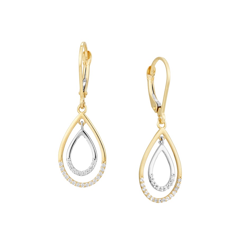 10K Two Tone Gold FANCY TEARDROP CZ DANGLE EARRINGS
