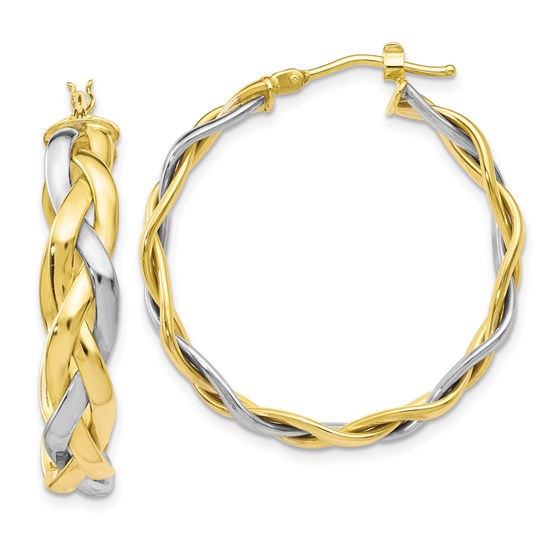 10K Two-Tone Polished Braided Hoop Earrings - 32 mm 10K Two-Tone Polished Braided Hoop Earrings - 32 mm