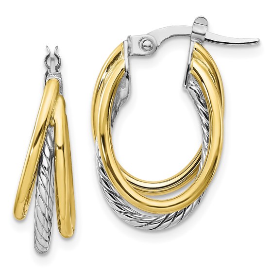 10K Two-tone Polished Textured Hoop Earrings - 21 mm 10K Two-tone Polished Textured Hoop Earrings - 21 mm