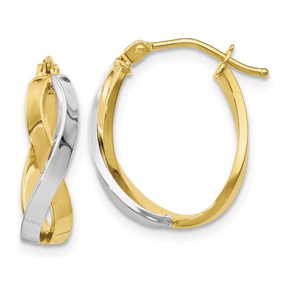 10K Two-tone Polished Twisted Hoop Earrings - 19 mm