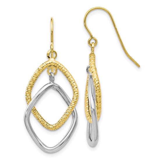 10K Two-tone Shepherd Hook Dangle Earrings - 36 mm 10K Two-tone Shepherd Hook Dangle Earrings - 36 mm