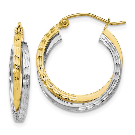 10K Two-tone Textured Hinged Hoop Earrings - 23 mm 10K Two-tone Textured Hinged Hoop Earrings - 23 mm