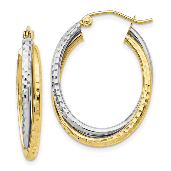 10K Two-tone Textured Hinged Hoop Earrings - 29 mm 10K Two-tone Textured Hinged Hoop Earrings - 29 mm