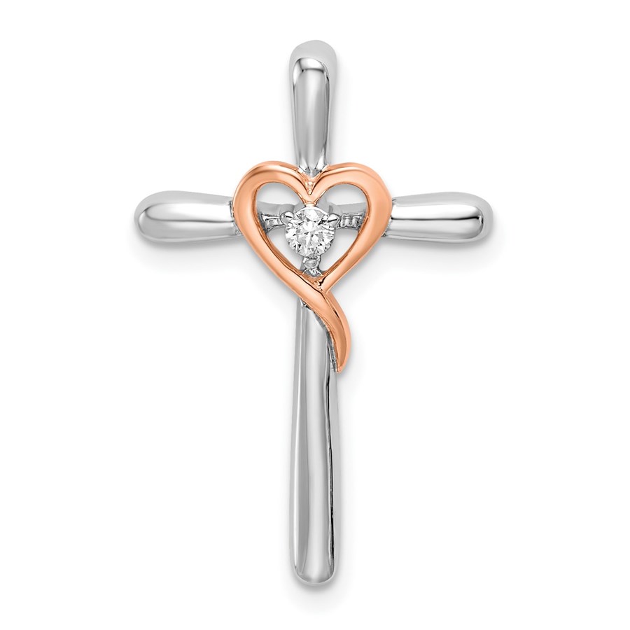 10K Two-tone White & Rose Cross w/Heart Chain Slide - 24.61 mm