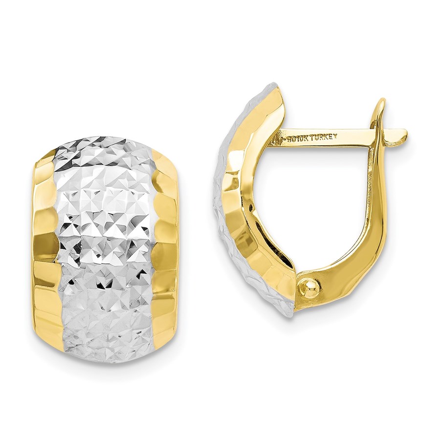 10K w/Rhodium D/C Hinged Earrings - 15.5 mm