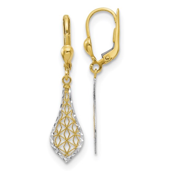10K w/Rhodium Fancy Leverback Earrings - 36 mm 10K w/Rhodium Fancy Leverback Earrings - 36 mm