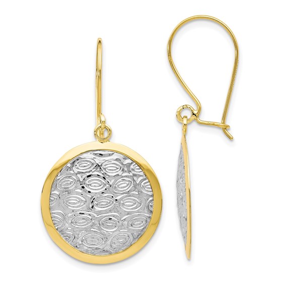 10K w/Rhodium Polished and Textured Dangle Earrings - 35 mm 10K w/Rhodium Polished and Textured Dangle Earrings - 35 mm
