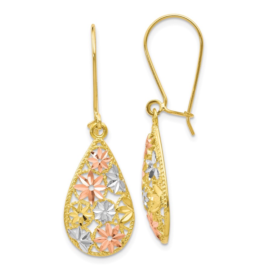 10K w/White and Rose Rhodium D/C Dangle Earrings - 39 mm