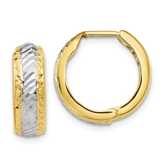 10K w/White Rhodium Polished and D/C Hoop Earrings - 16 mm 10K w/White Rhodium Polished and D/C Hoop Earrings - 16 mm