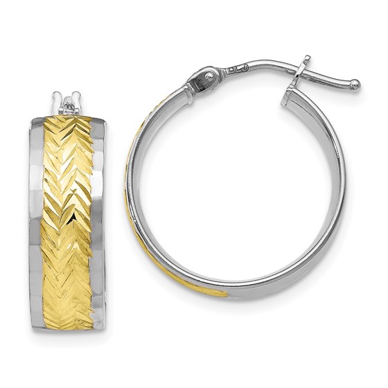 10K WG w/Yellow Rhodium Polished and D/C Earrings - 18 mm 10K WG w/Yellow Rhodium Polished and D/C Earrings - 18 mm