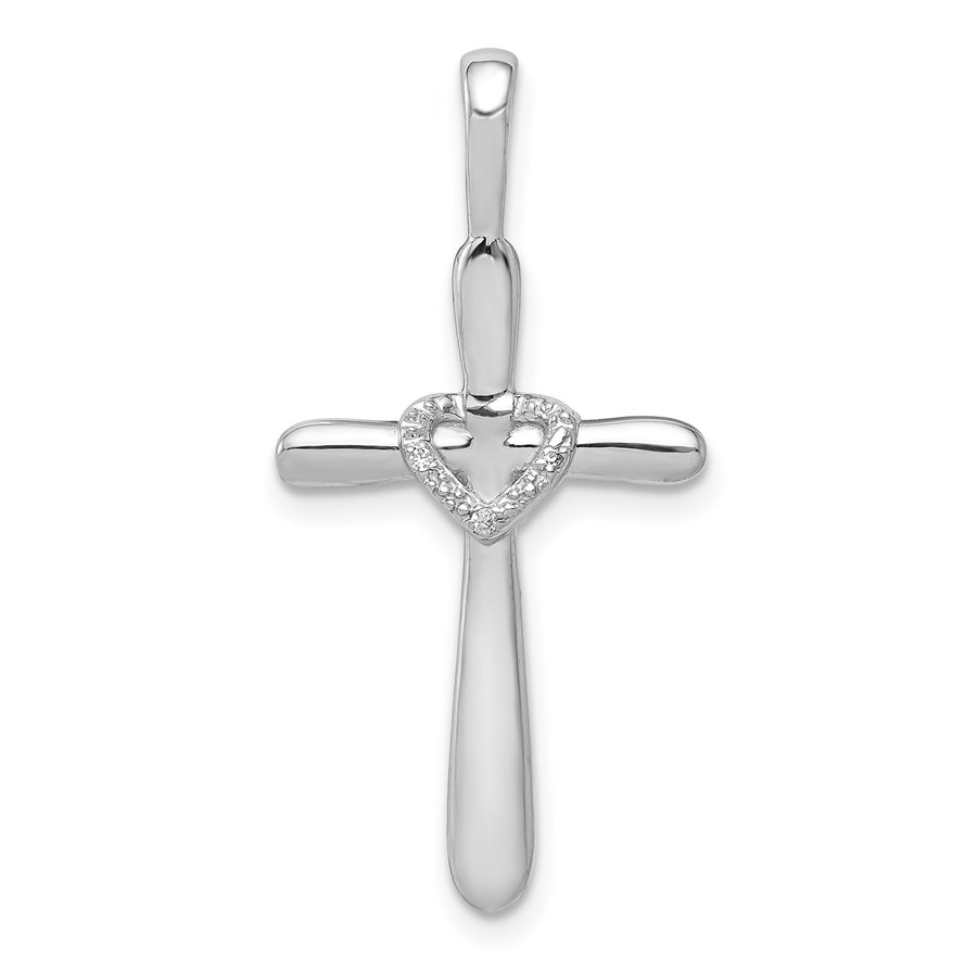 10K White Gold 1/10ct. Diamond Cross w/Heart Pendant - 30.5 mm