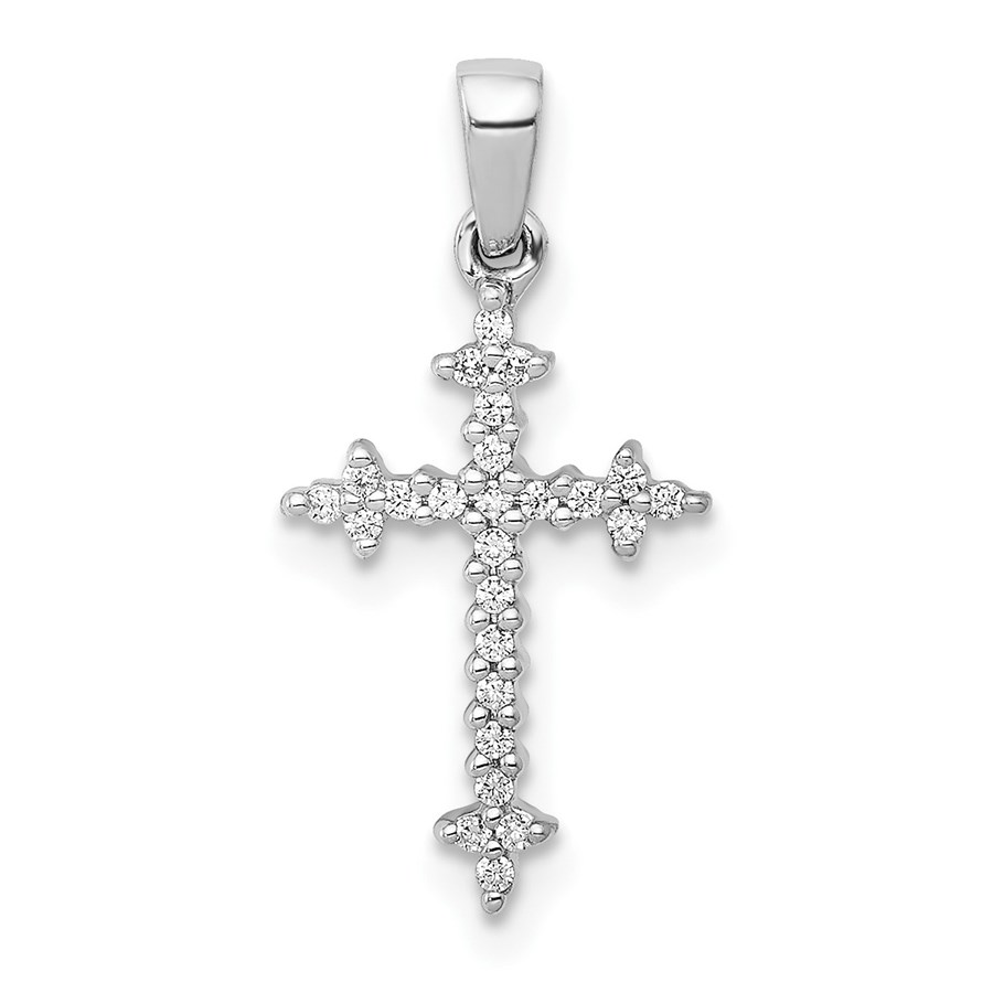 10K White Gold 1/10ct. Diamond Fleur e Lis Cross Pendant - 20 mm