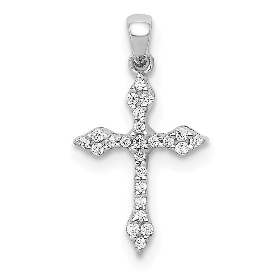 10K White Gold 1/15ct. Diamond Cross Pendant - 17 mm