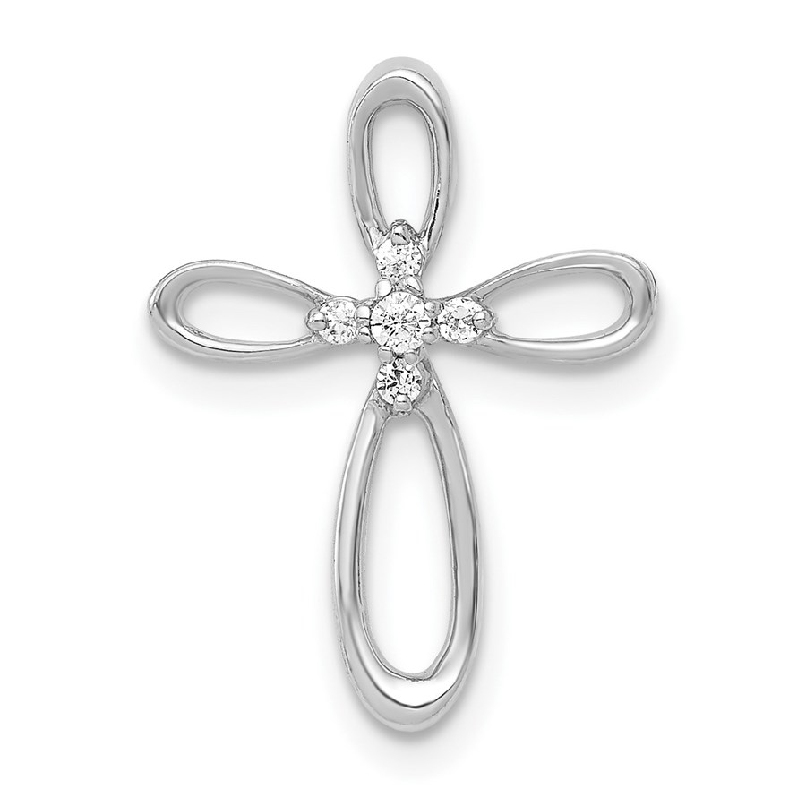 10K White Gold 1/20ct. Diamond Cross Chain Slide - 19 mm