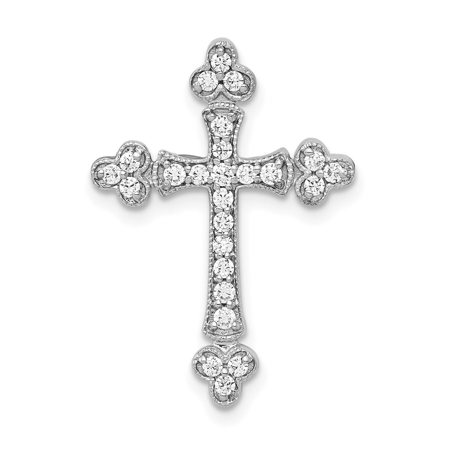 10K White Gold 1/4ct. Diamond Budded Cross Chain Slide - 24.5 mm