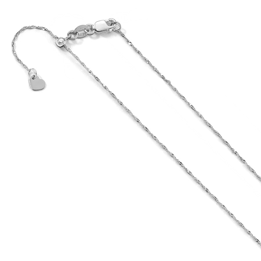 10K White Gold 1 mm Adjustable Singapore Chain - 22 in.