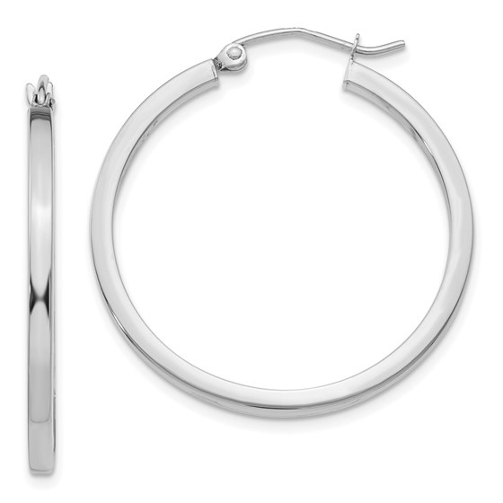 10K White Gold 2mm Square Tube Hoops - 30 mm 10K White Gold 2mm Square Tube Hoops - 30 mm