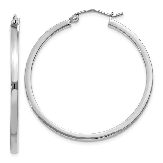 10K White Gold 2mm Square Tube Hoops - 35 mm 10K White Gold 2mm Square Tube Hoops - 35 mm