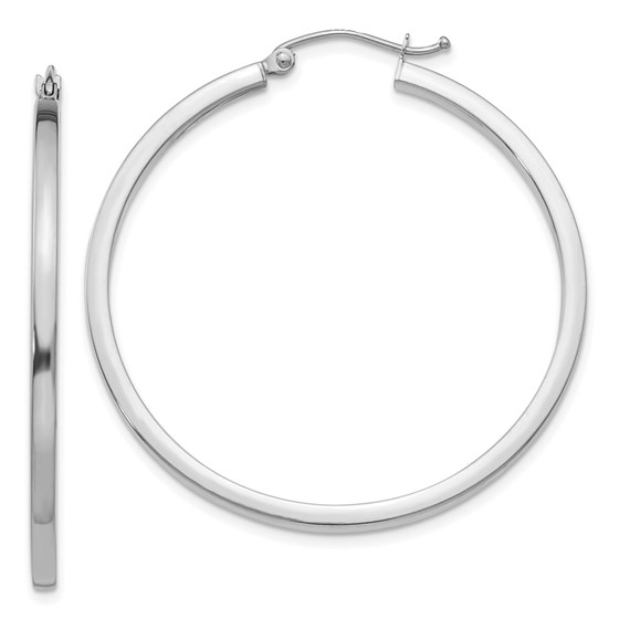 10K White Gold 2mm Square Tube Hoops - 40 mm 10K White Gold 2mm Square Tube Hoops - 40 mm