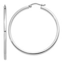 10K White Gold 2mm Square Tube Hoops - 45 mm