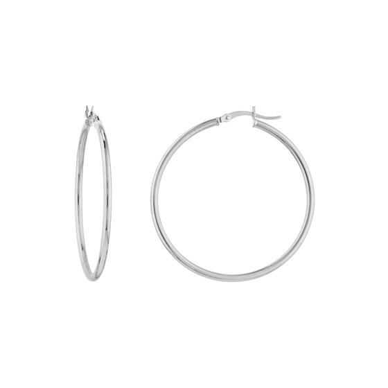 10K White Gold 2mm x 40mm Polished Round Tube Hoop Earrings 10K White Gold 2mm x 40mm Polished Round Tube Hoop Earrings