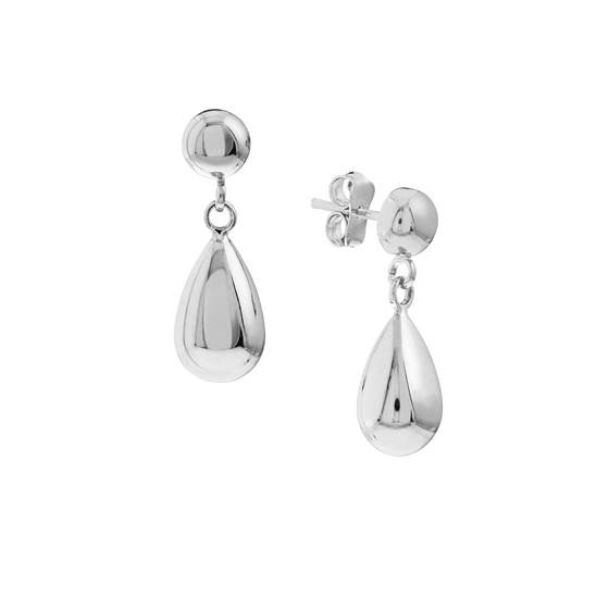10K White Gold 5.6mm Half Bead Stud with 11mm Teardrop Earrings