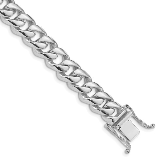10K White Gold 9.6mm Hand- Rounded Curb Link Bracelet - 9 in.