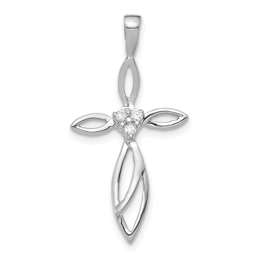 10K White Gold AA Diamond Cross Pendant - 30.5 mm