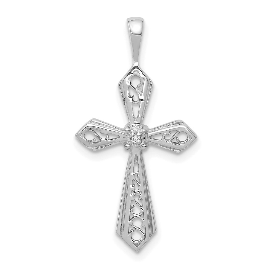 10K White Gold AA Diamond Passion Cross Pendant - 28 mm