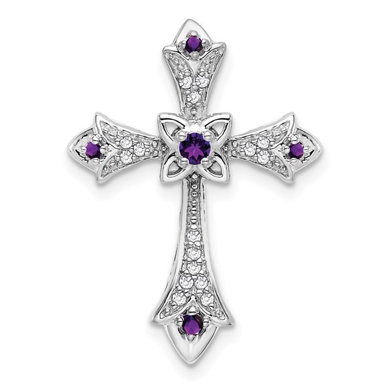 10K White Gold Amethyst Fleur de Lis Cross Chain Slide - 25.2 mm 10K White Gold Amethyst Fleur de Lis Cross Chain Slide - 25.2 mm