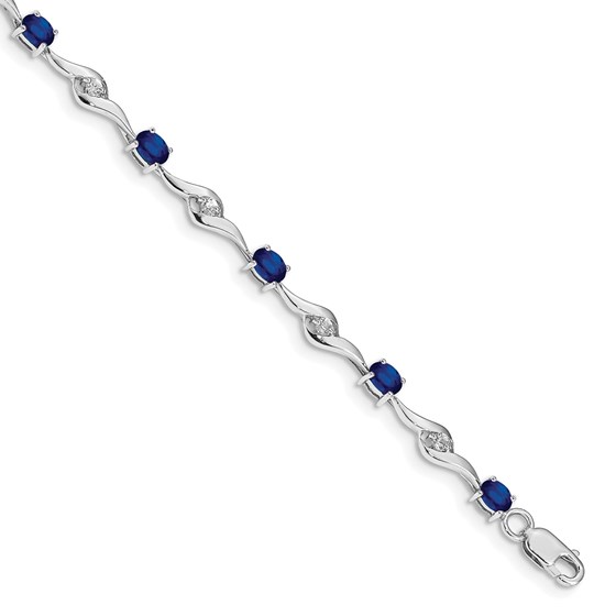 10K White Gold Blue Sapphire/White Sapphire Bracelet - 7 in.