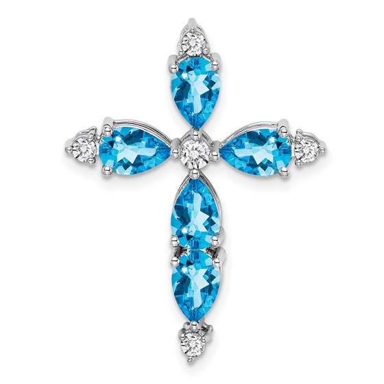 10K White Gold Blue Topaz and Diamond Cross Chain Slide - 28 mm 10K White Gold Blue Topaz and Diamond Cross Chain Slide - 28 mm