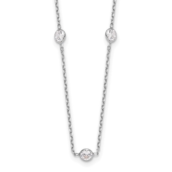 10K White Gold CZ 9 Station Necklace - 18 in.