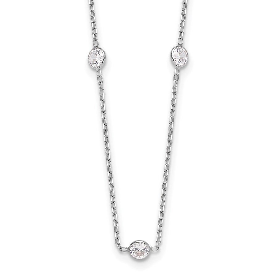 10K White Gold CZ 9 Station Necklace - 18 in.