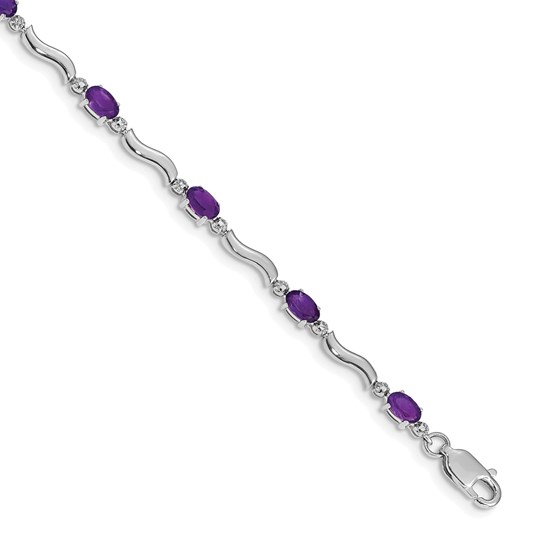 10K White Gold Diamond and Amethyst Bracelet - 7 in. 10K White Gold Diamond and Amethyst Bracelet - 7 in.
